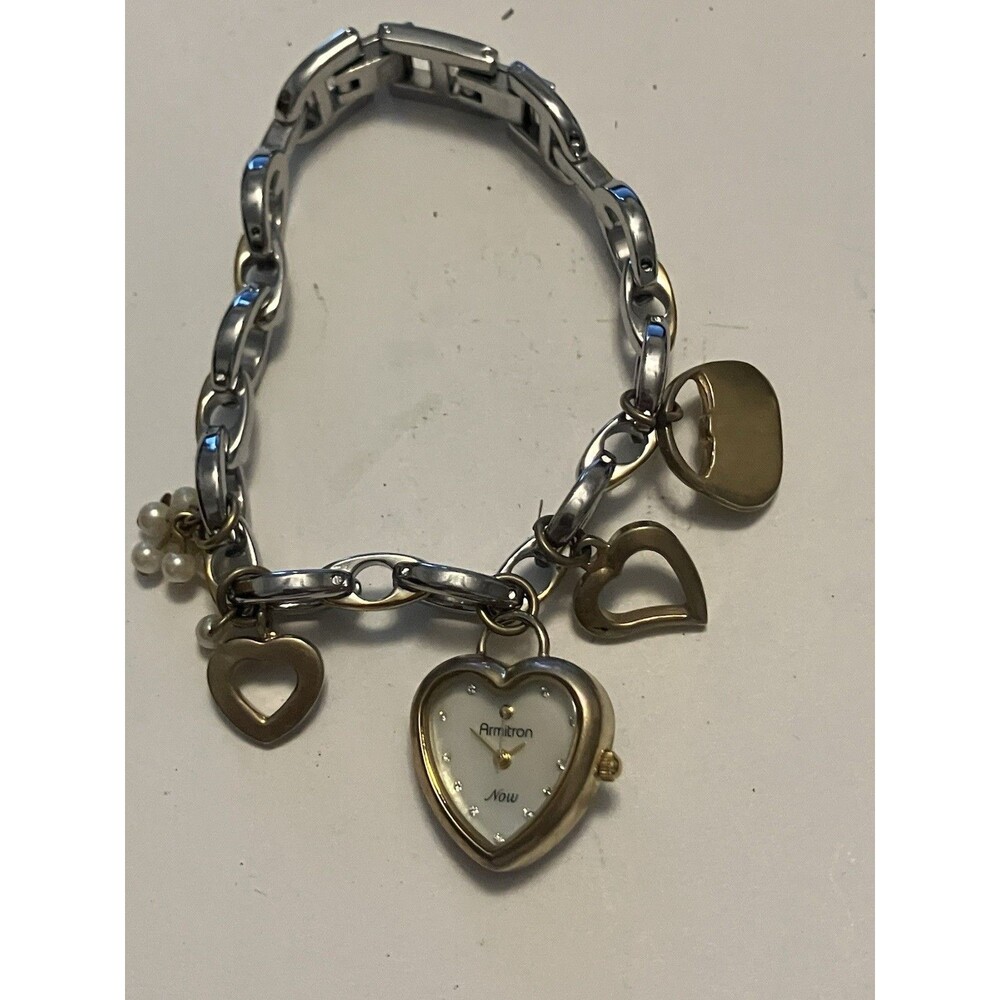 Armitron Now Charm Bracelet Hearts Watch not running silver/gold links y2k